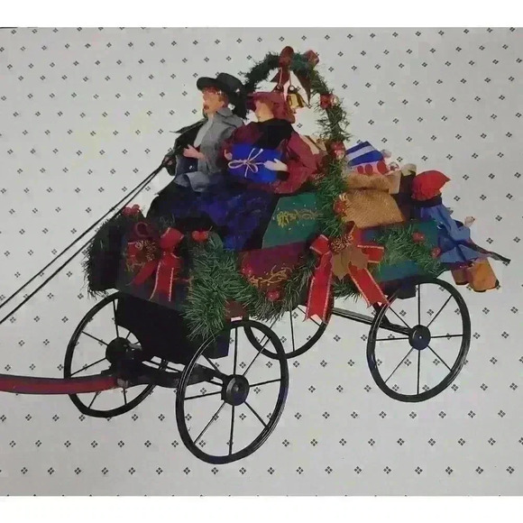 Traditions-Fabric Mache Family in Holiday Carriage - Picture 9 of 10